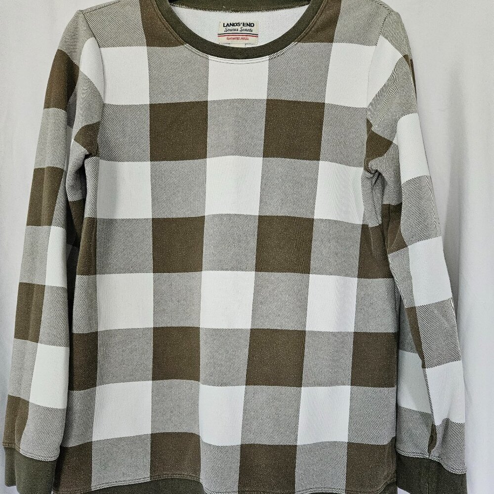 Lands' End Serious‎ Sweats Green Plaid Sweater Womens Crew Neck Pullover Size S